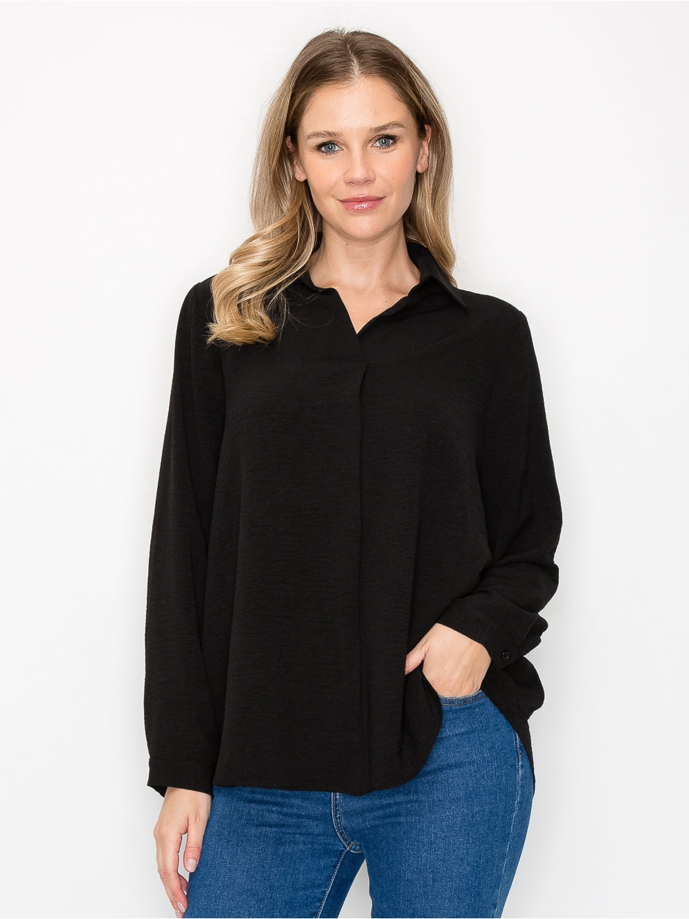 Joh Apparel WANDA LIGHTWEIGHT FLOWY WOVEN CREPE TOP